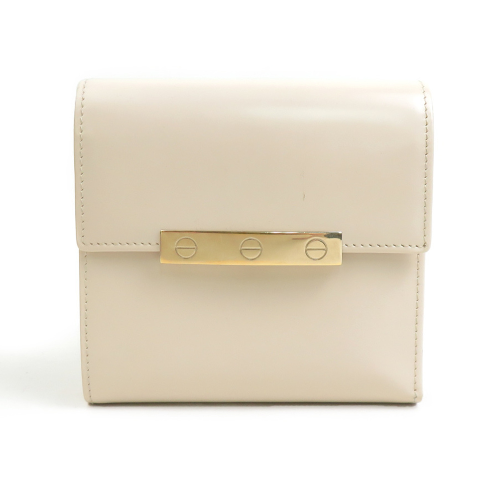 Cartier trifold wallet, leather, light beige and gold, women's, e62284